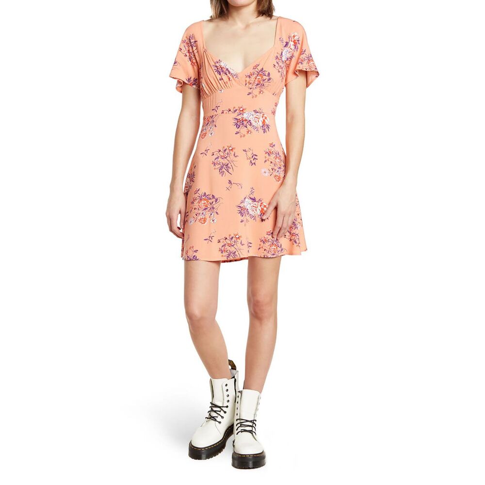 Abound Short Sleeve Skater Dress In Coral Aster Bouquet, Size S
